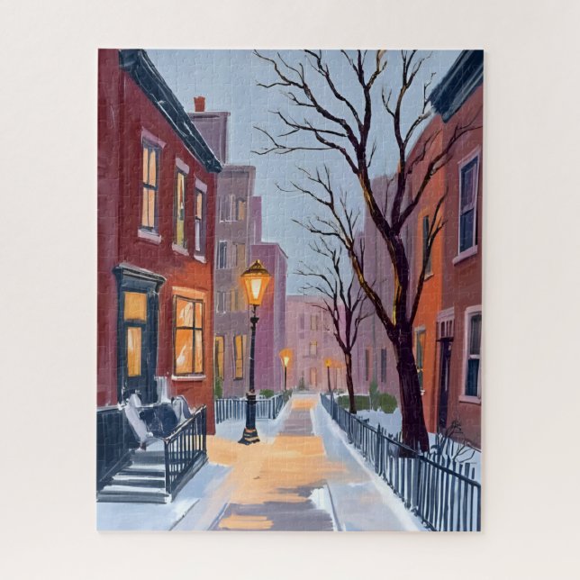 North End Winter Boston Watercolor Painting Jigsaw Puzzle (Vertical)