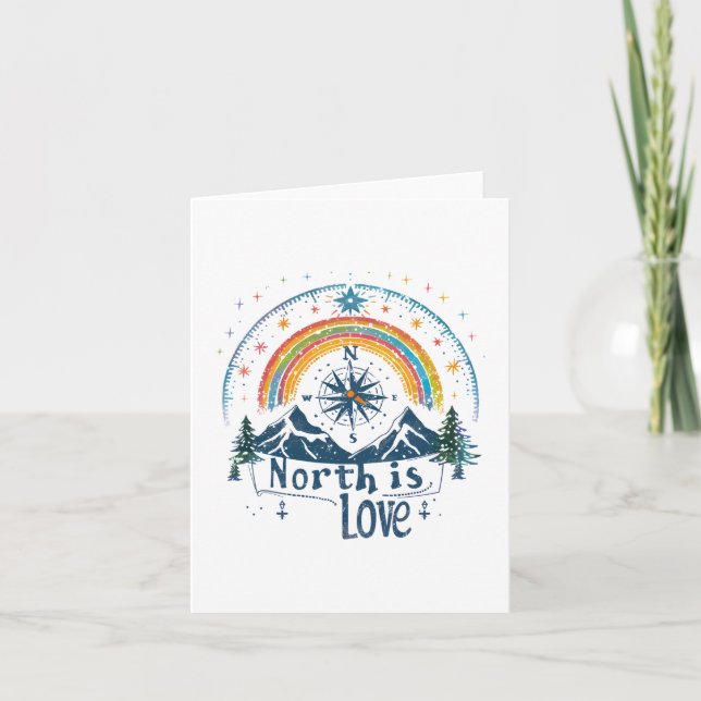North Is Love – LGBTQ Pride Camping Compass  Note Card (Front)