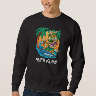 North Island New Zealand Palm Tree Surfing Beach V Sweatshirt