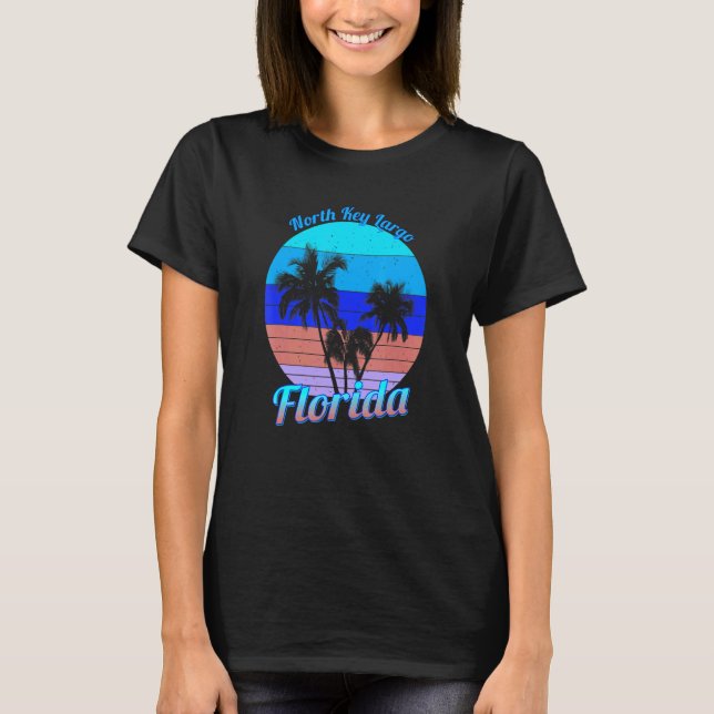 North Key Largo Florida Retro Tropical Palm Trees  T-Shirt (Front)