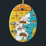 North Kingston Rhode Island Ornament<br><div class="desc">A vintage illustrated postcard map of North Kingston,  Rhode Island repurposed on an ornament.</div>
