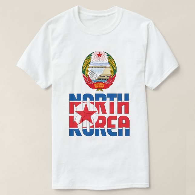 North Korea Flag and Coat Of Arms Patriotic T-Shirt (Design Front)