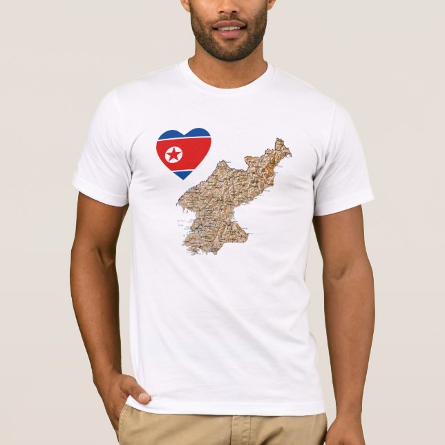 North Korea Flag Heart and Map T-Shirt (Front)