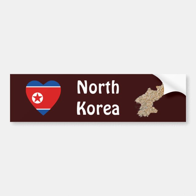 North Korea Flag Heart + Map Bumper Sticker (Front)