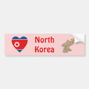 North Korea Flag Heart + Map Bumper Sticker