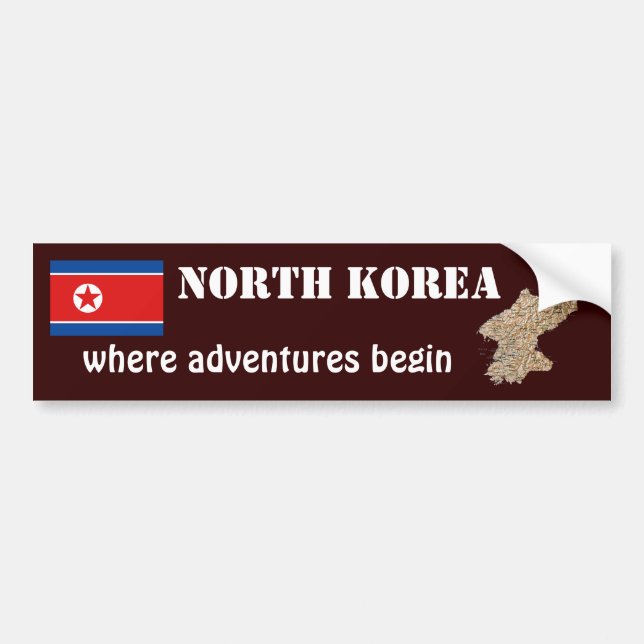 North Korea Flag + Map Bumper Sticker (Front)