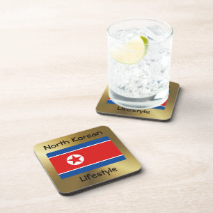 North Korea Flag+Text Coaster