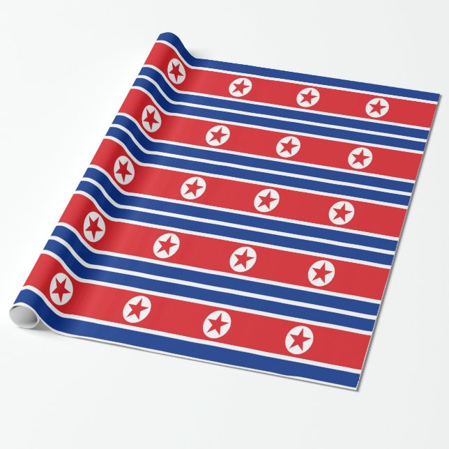 North Korea Flag Wrapping Paper (Unrolled)