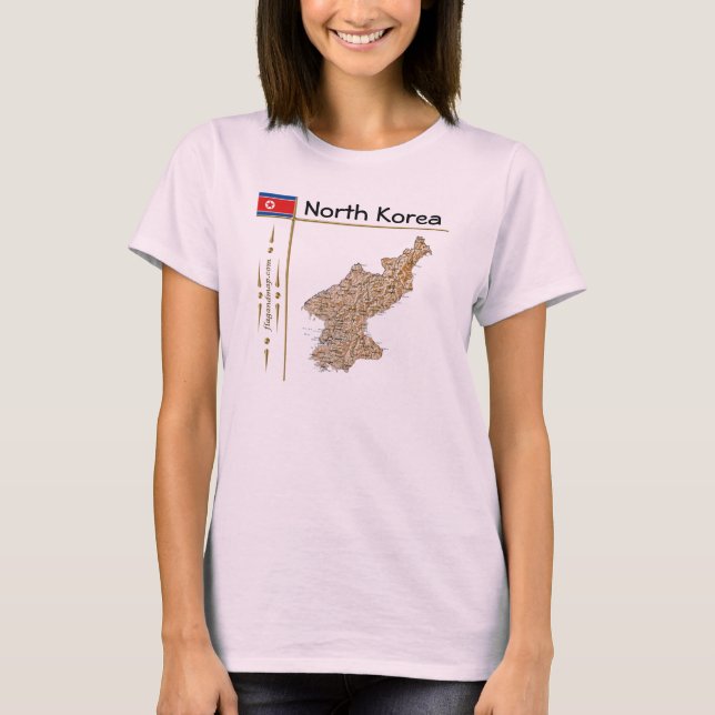 North Korea Map + Flag + Title T-Shirt (Front)