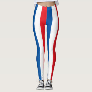 North Korea National Flag Colours Vertical Striped Leggings