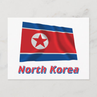 North Korea Waving Flag with Name Postcard