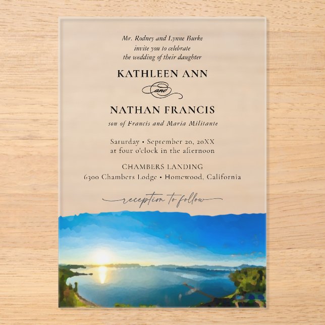 North Lake Tahoe Destination Formal Wedding Acrylic Invitations (Front)