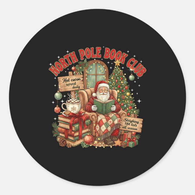 North Le Book Club Cozy Christmas Reading Gift  Classic Round Sticker (Front)