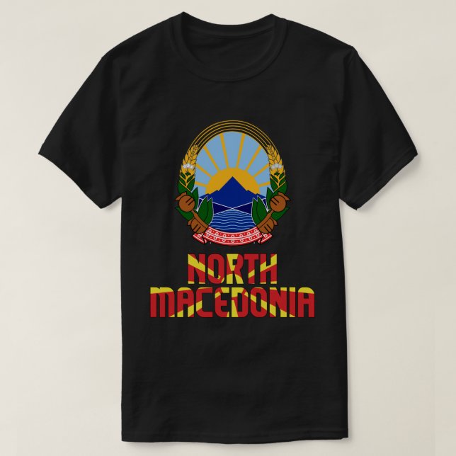 North Macedonia Flag and Coat Of Arms Patriotic T-Shirt (Design Front)