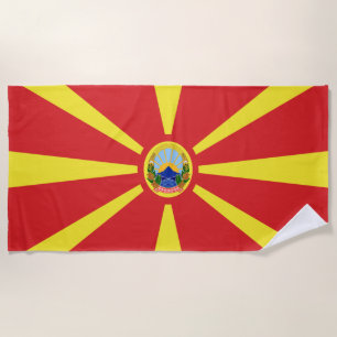 North Macedonia flag-coat of arms Beach Towel