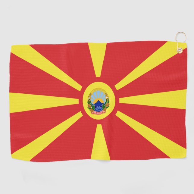 North Macedonia flag-coat of arms  Golf Towel (Horizontal)