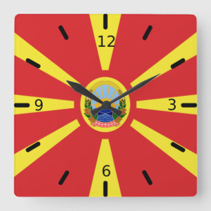 North Macedonia flag-coat of arms Square Wall Clock