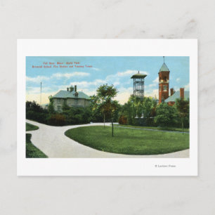 North Park View of Brownell School, Fire Postcard