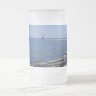 North Pierhead Lighthouse, Ludington, MI Frosted Glass Beer Mug