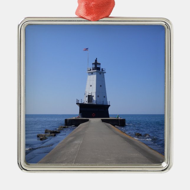 North Pierhead Lighthouse, Ludington, MI  Metal Or Tree Decoration (Front)