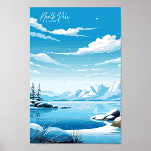 North Pole Alaska vintage travel illustration Poster