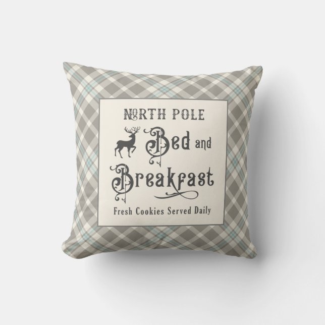 North Pole Bed and Breakfast Farmhouse Christmas Cushion (Front)