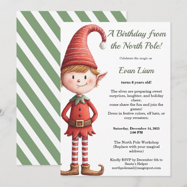 North Pole Birthday Magic | Enchanted Elf Invitation (Front/Back)