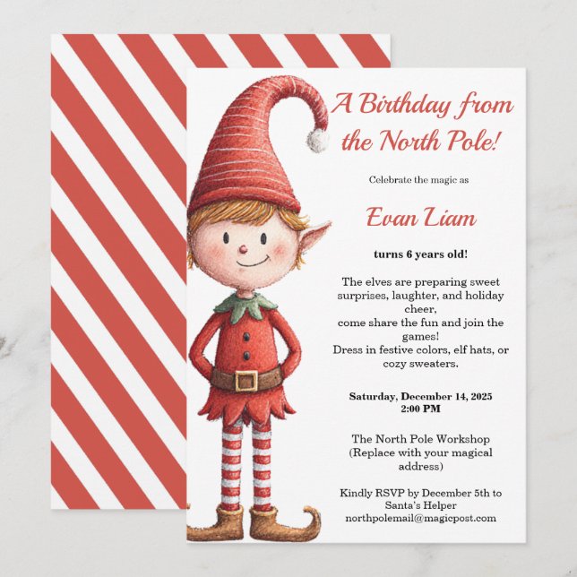 North Pole Birthday Magic | Enchanted Elf Invitation (Front/Back)