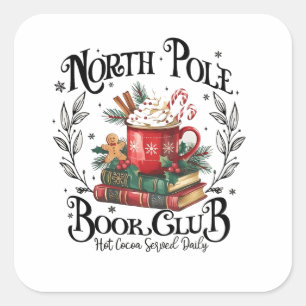 North Pole Book Club Hot Cocoa Christmas Square Sticker