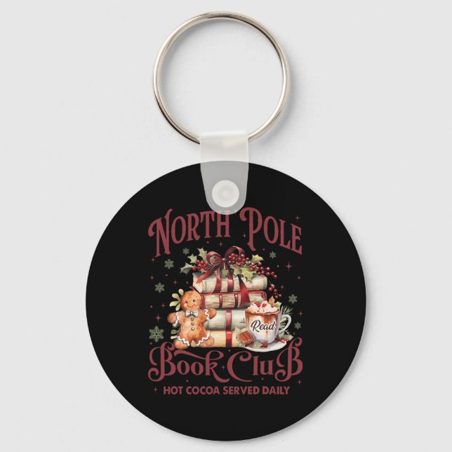 North Pole Book Club Hot Cocoa Reindeer Librarians Key Ring (Front)