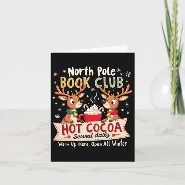 North Pole Book Club Hot Cocoa Served Daily Xmas R Card (Front)