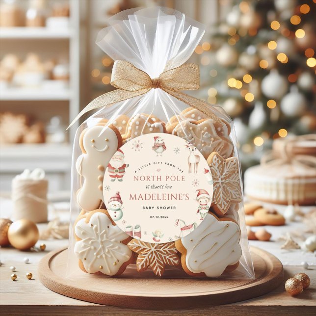 North Pole Christmas Express Delivery Baby Shower Classic Round Sticker (North Pole Christmas Express Delivery Baby Shower Classic Round Sticker)