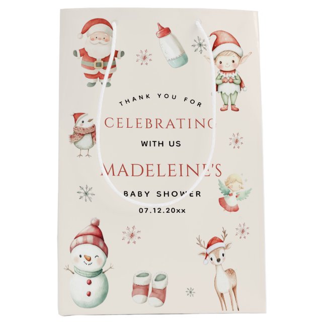 North Pole Christmas Express Delivery Baby Shower Medium Gift Bag (Front)