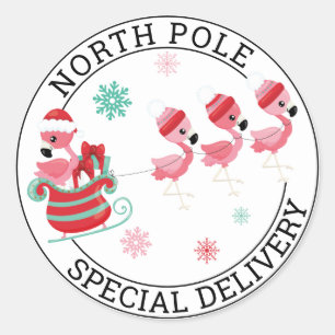 North Pole Christmas Flamingo Special Delivery Classic Round Sticker