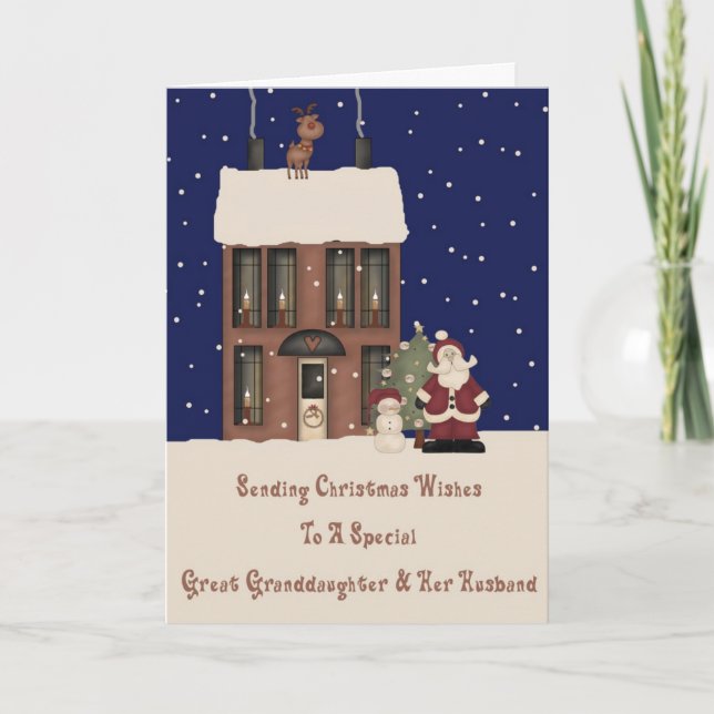 North Pole Christmas Great Granddaughter & Husband Holiday Card (Front)