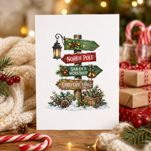 North Pole Christmas Signpost Holiday Card