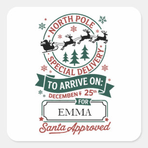 North Pole Delivery Custom Santa Sleigh Christmas Square Sticker