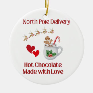 North Pole Delivery Hot Chocolate with Love on a  Ceramic Tree Decoration