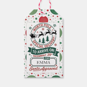 North Pole Delivery Santa Sleigh Christmas Dots Gift Tags