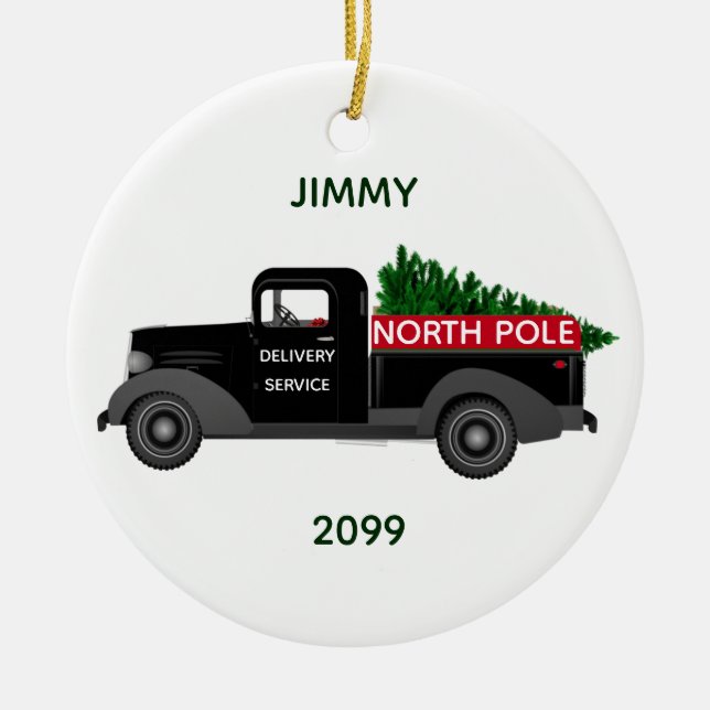 North Pole Delivery Truck - Ceramic Christmas Ceramic Tree Decoration (Front)