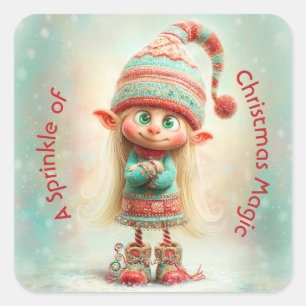 North Pole Elf Celebration Christmas Magic Square Sticker