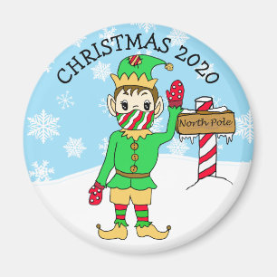 North Pole Elf in Facemask 2020 Keepsake Magnet
