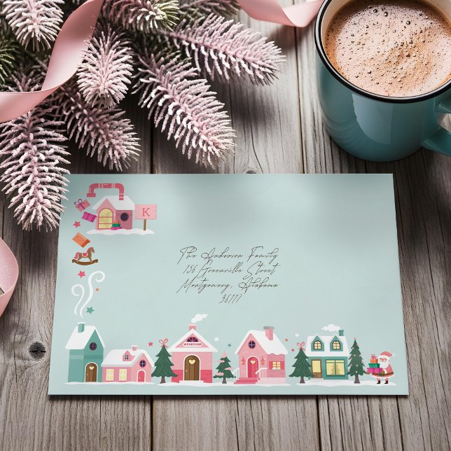 North Pole Elf Workshop Santa Claus Pink Village Envelope (North Pole Elf Workshop Santa Claus Pink Village Envelope)