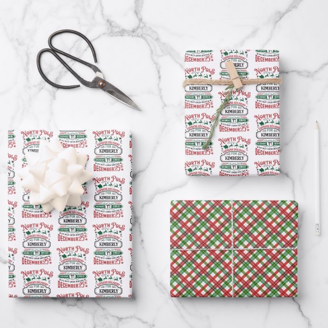 North Pole Express Delivery Personalised Christmas Wrapping Paper Sheet (Front)
