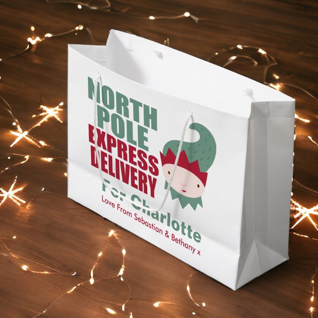 North Pole Express Delivery Personalised Elf Large Gift Bag (North Pole Express Delivery Personalized Elf Large Gift Bag from Ricaso)