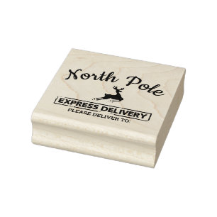 North Pole Express Delivery Reindeer Rubber Stamp