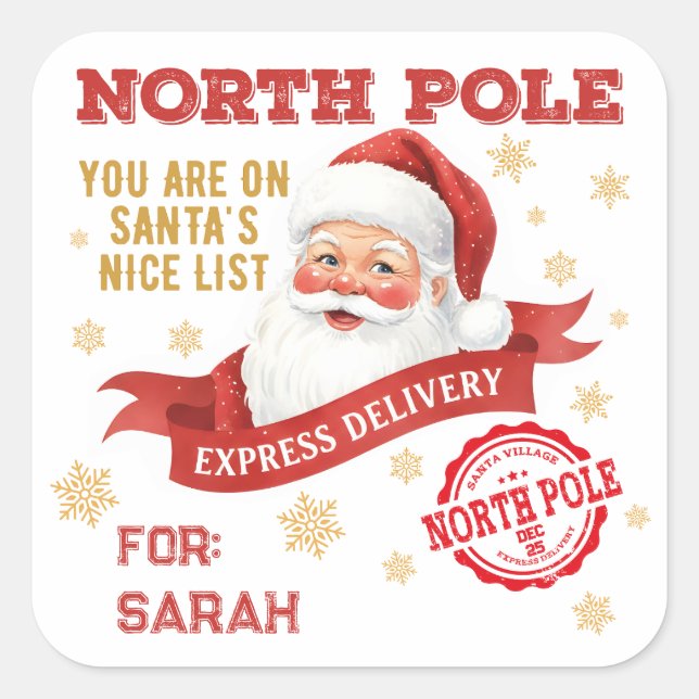 North Pole Express Delivery Santa Christmas Square Sticker (Front)