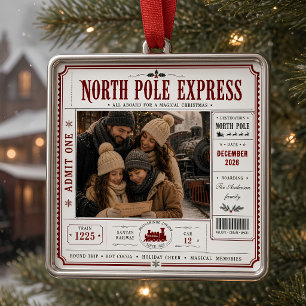 North Pole Express Personalised Family Photo Metal Tree Decoration