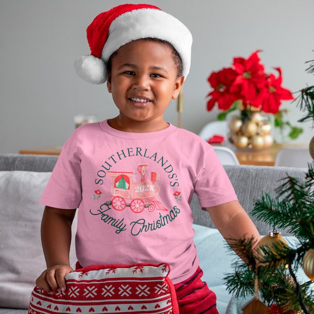 North Pole Express Pink Train Family Christmas T-Shirt (North Pole Express Pink Train Family Christmas T-Shirt)