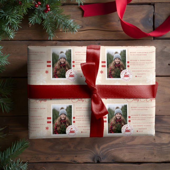 North Pole Express Train Ticket Christmas Photo Wrapping Paper (North Pole Express Train Ticket Christmas Photo Wrapping Paper)